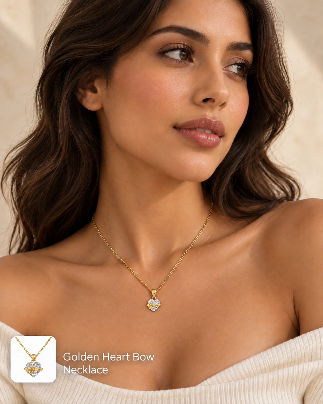 Golden Heart Bow Necklace